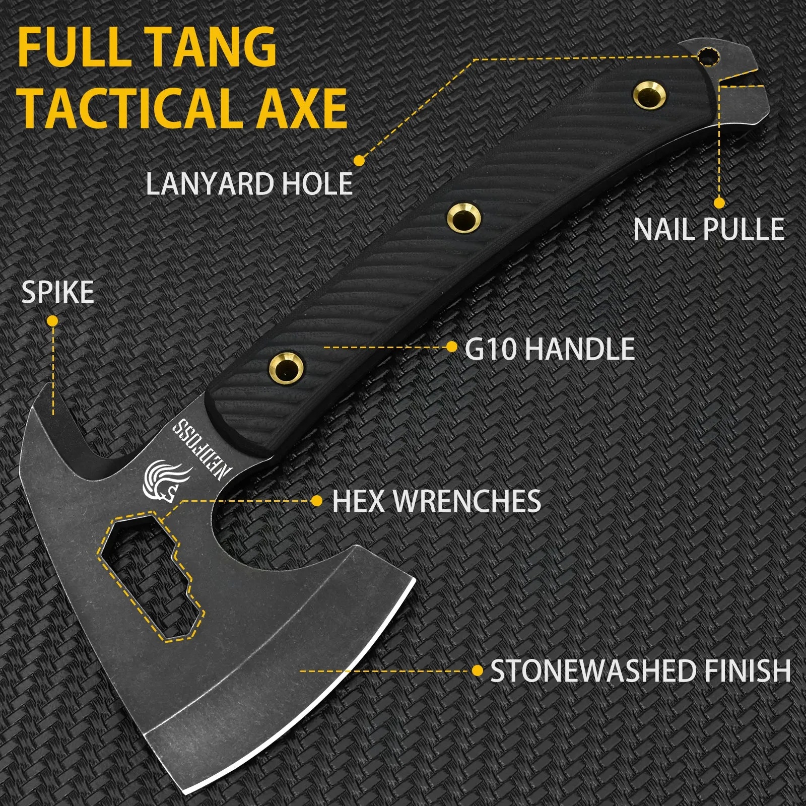 Nedfoss Bison Survival Axe, Tactical Axe  Multifunctional Pack Hatchet