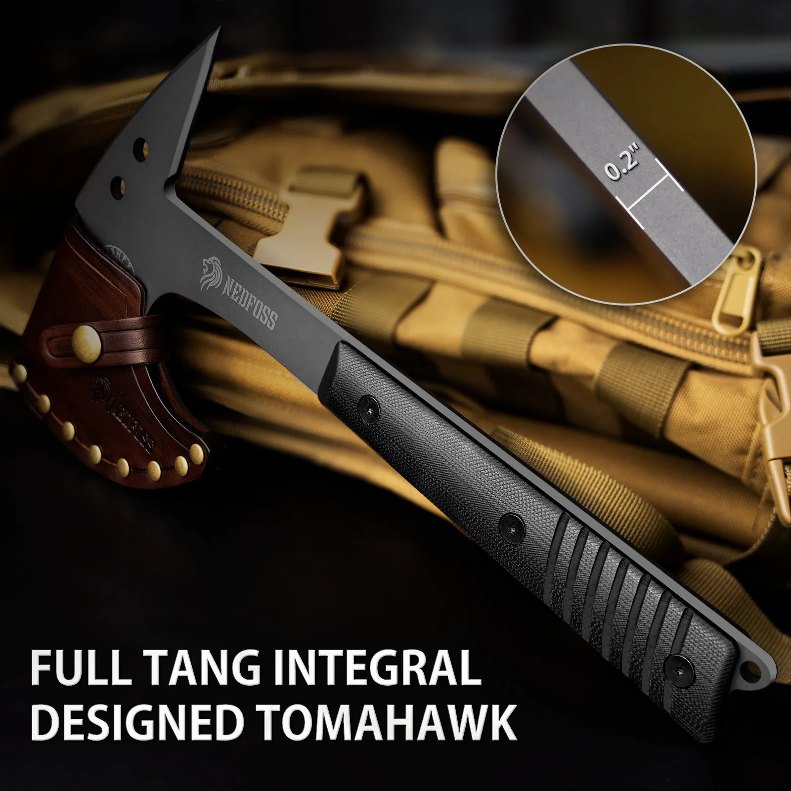 Nedfoss Eagle Full Tang Tactical Tomahawk and Viking Axe with Spike and Leather Sheath, Survival Hatchets