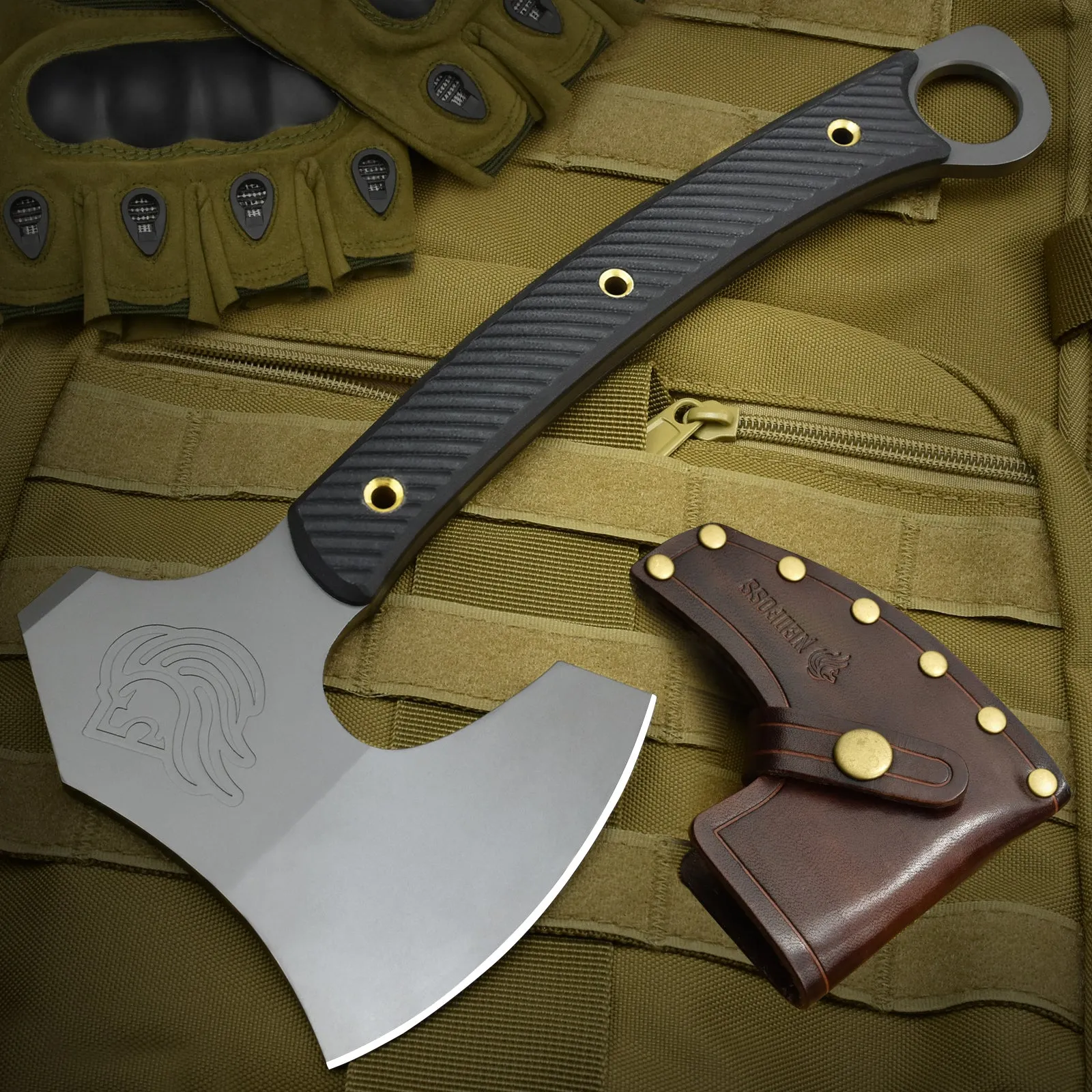 Nedfoss Vikings Tactical Tomahawk,4.3"Full Tang Berserker Blade Axe with G10 Handle and Leather Sheath