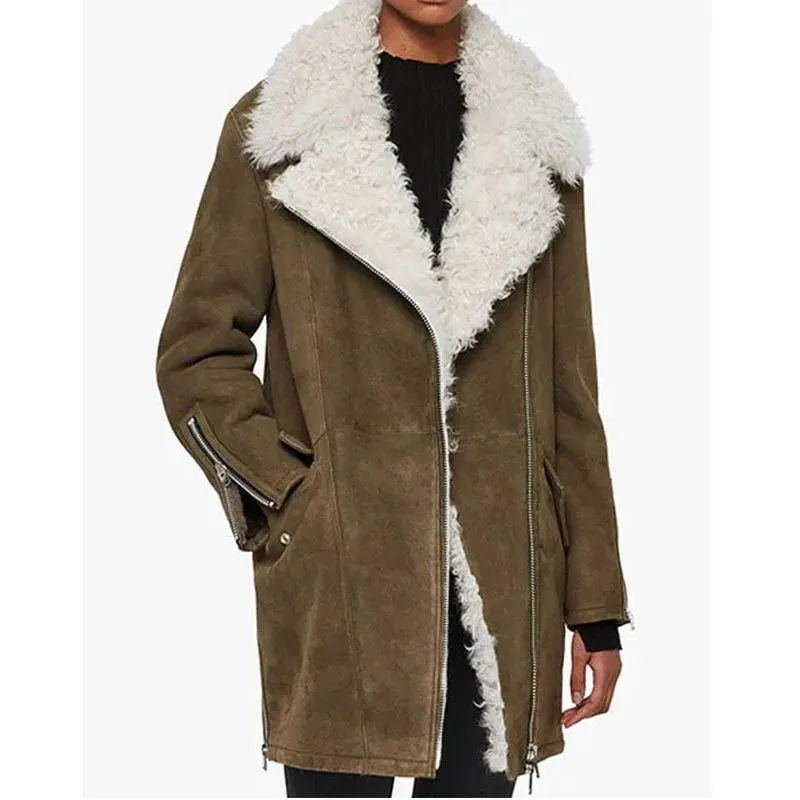 New Winter Warm Janet Shearling Longline Aviator Coat