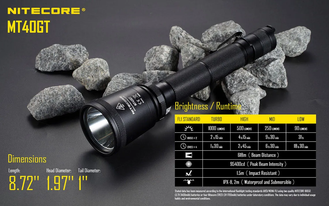 Nitecore MT40GT Flashlight with 1000 Lumens Brightness, Powered by Cree XP-L HI V3 LED Technology