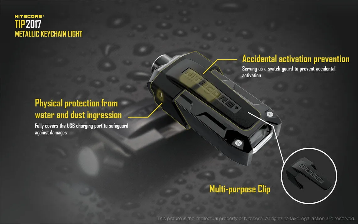 Nitecore TIP 2017 - 360 Lumen USB Rechargeable LED Keychain Flashlight - Grey