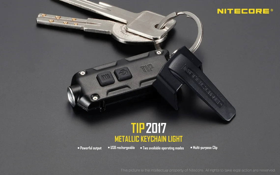 Nitecore TIP 2017 - 360 Lumen USB Rechargeable LED Keychain Flashlight - Grey