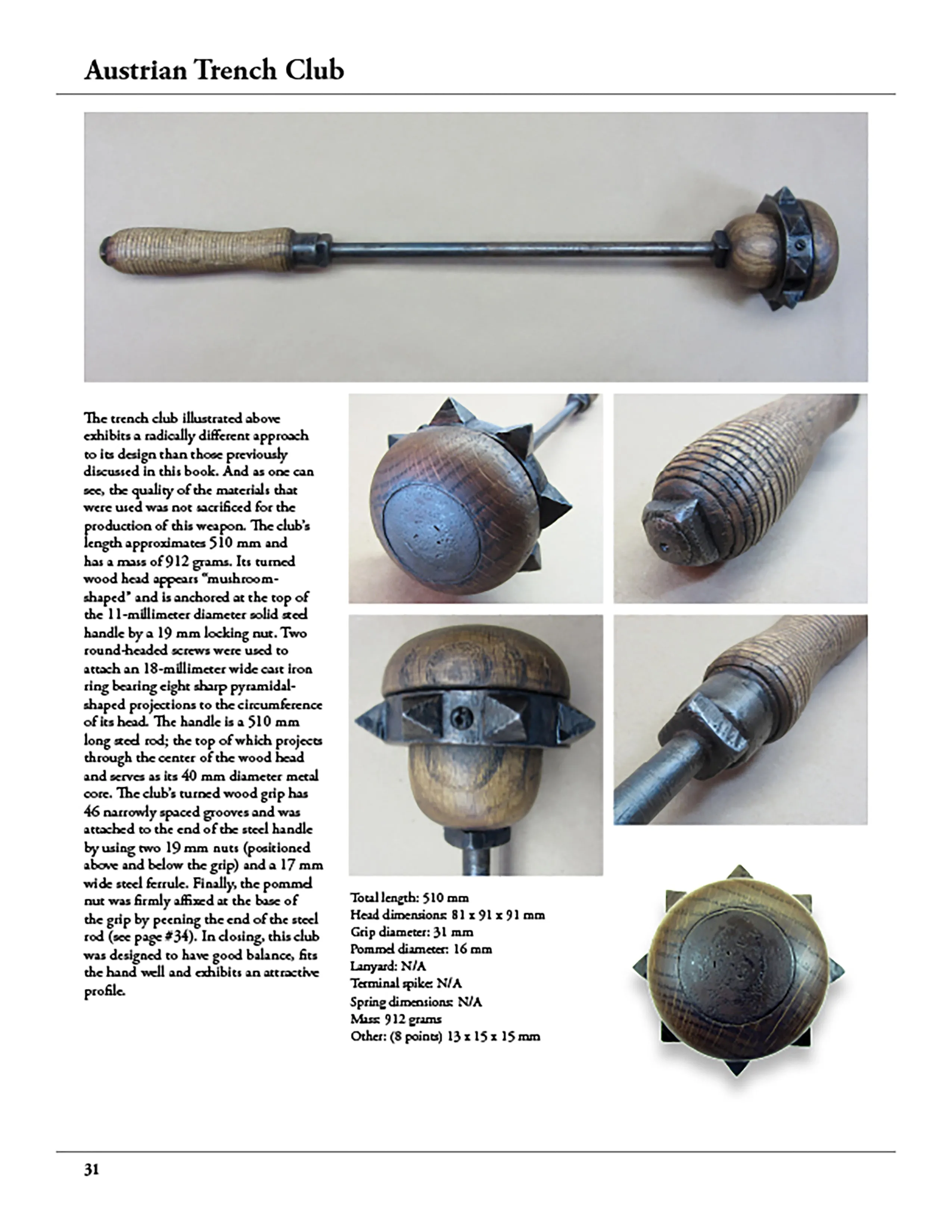 Original Austro-Hungarian WWI Mushroom Shaped Trench Raiding Club - Featured in Book At Arm's Length Page 31