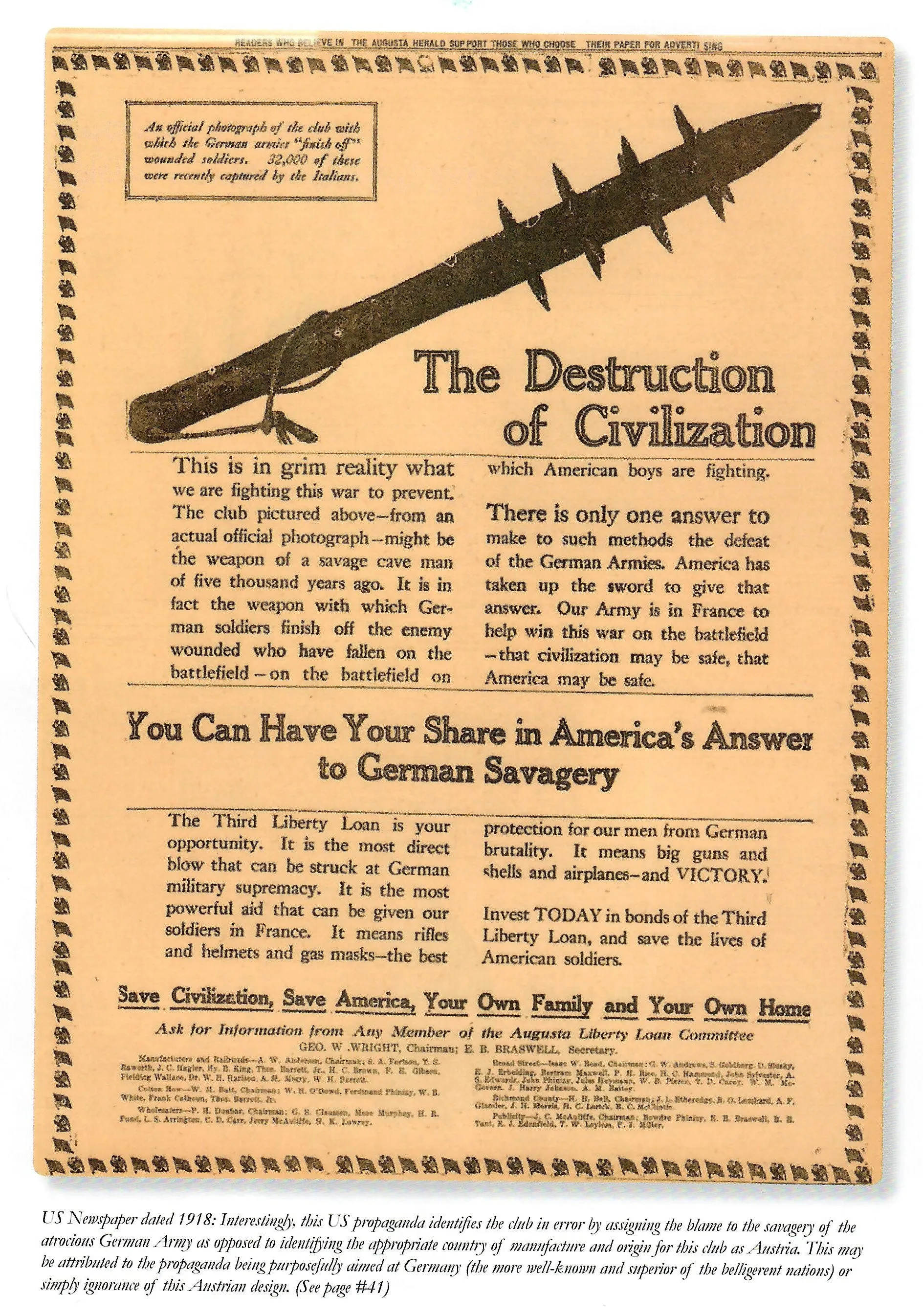 Original U.S. WWI Era Sharpened Nails Trench Club with Lead Filled Head - Featured in Book At Arm's Length V2 on Page 69