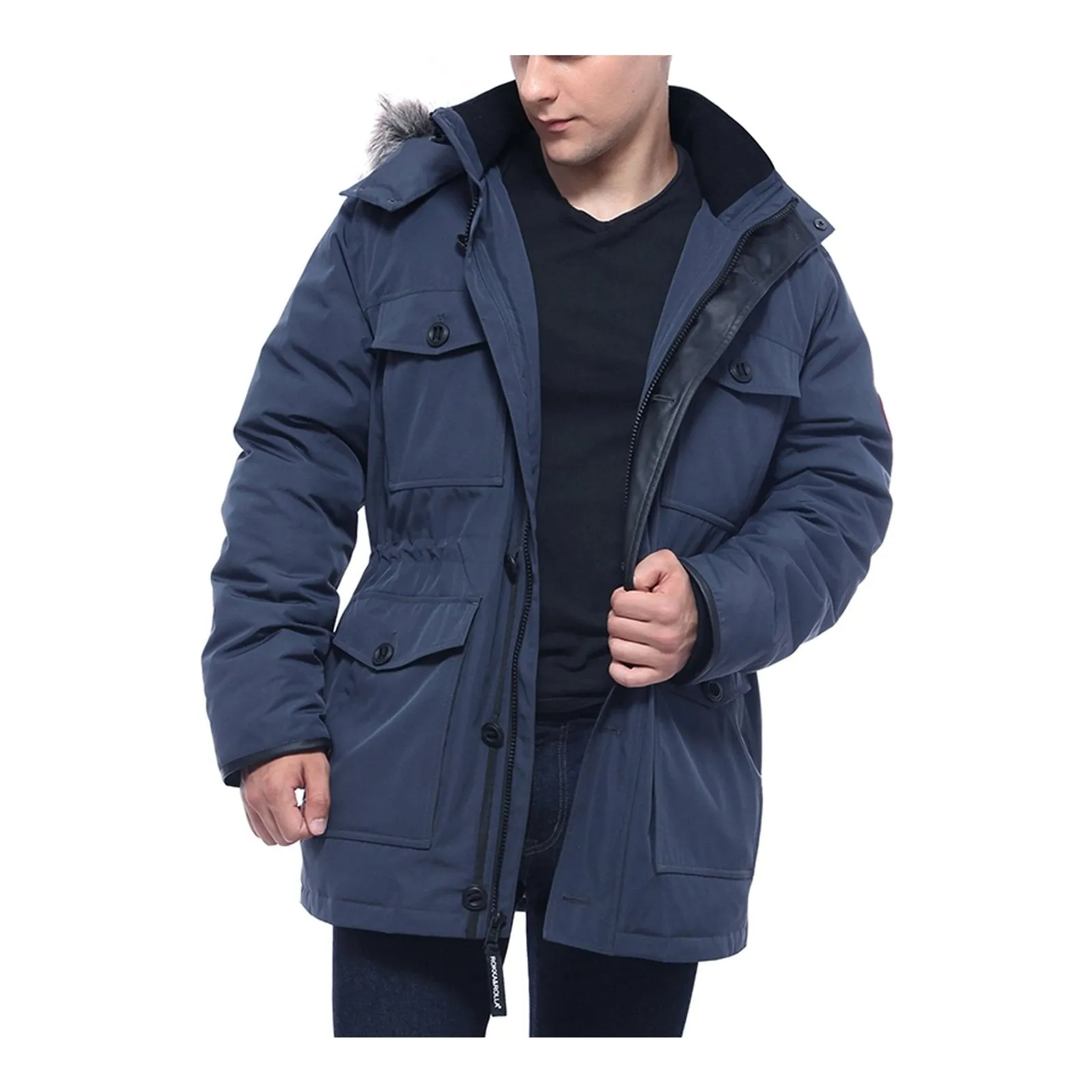 Rokka&Rolla Men's Parka Warm Winter Coat with Faux Fur Hood Jacket