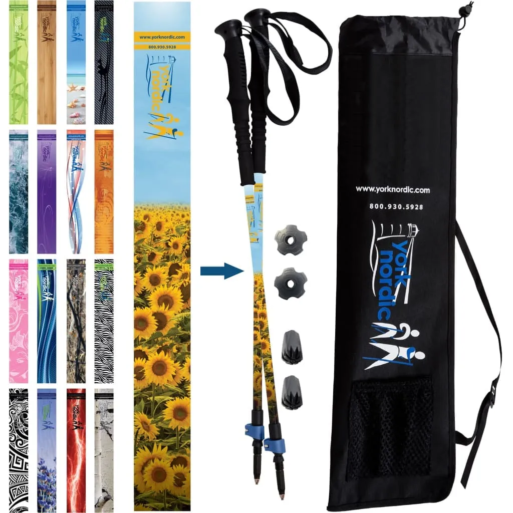 Sunflower Hiking & Walking Poles w-flip locks, detachable feet and travel bag - pair - For Heights up to 6’2”