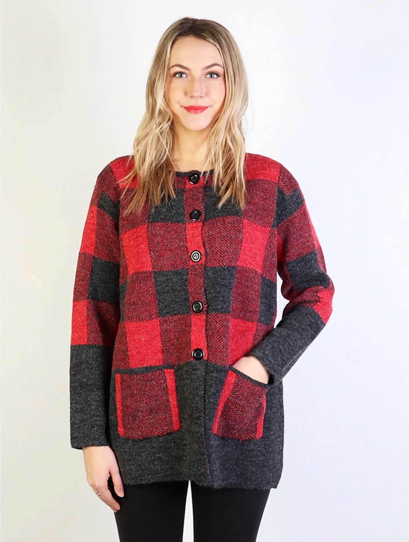 Top - Plaid Sweater w/ Buttons