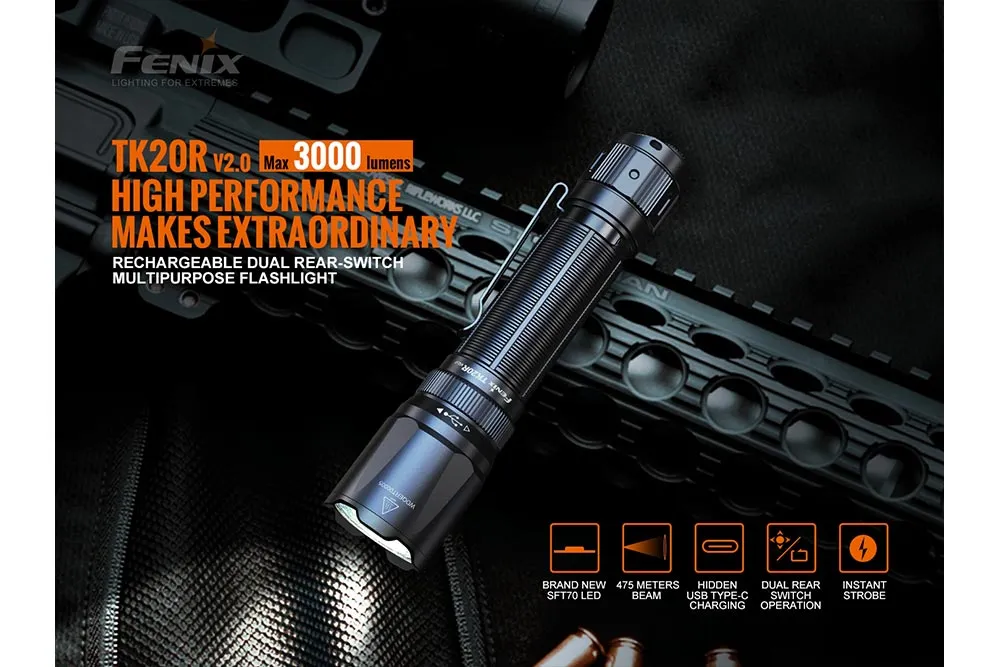 V2.0 Rechargeable LED Flashlight - 3000 Lumens - TK20R