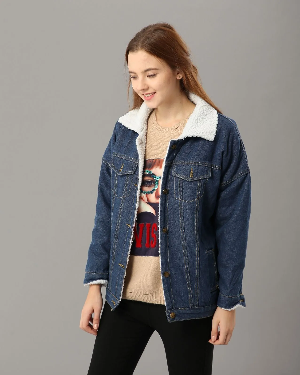 Winter Faux Fur Lined Denim Jacket