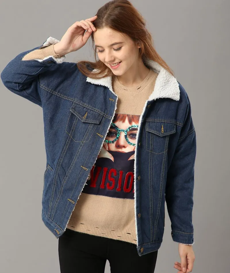 Winter Faux Fur Lined Denim Jacket