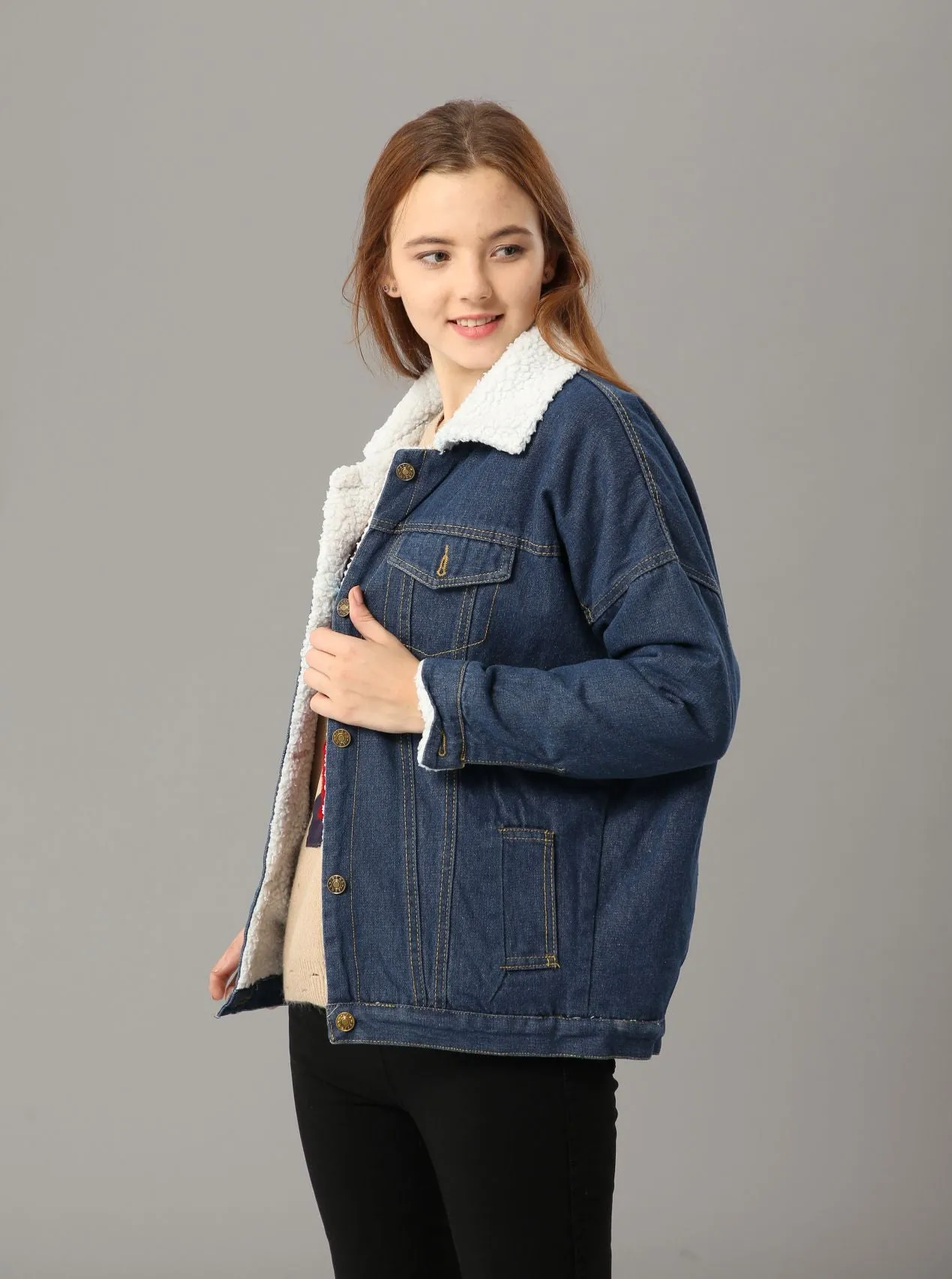 Winter Faux Fur Lined Denim Jacket