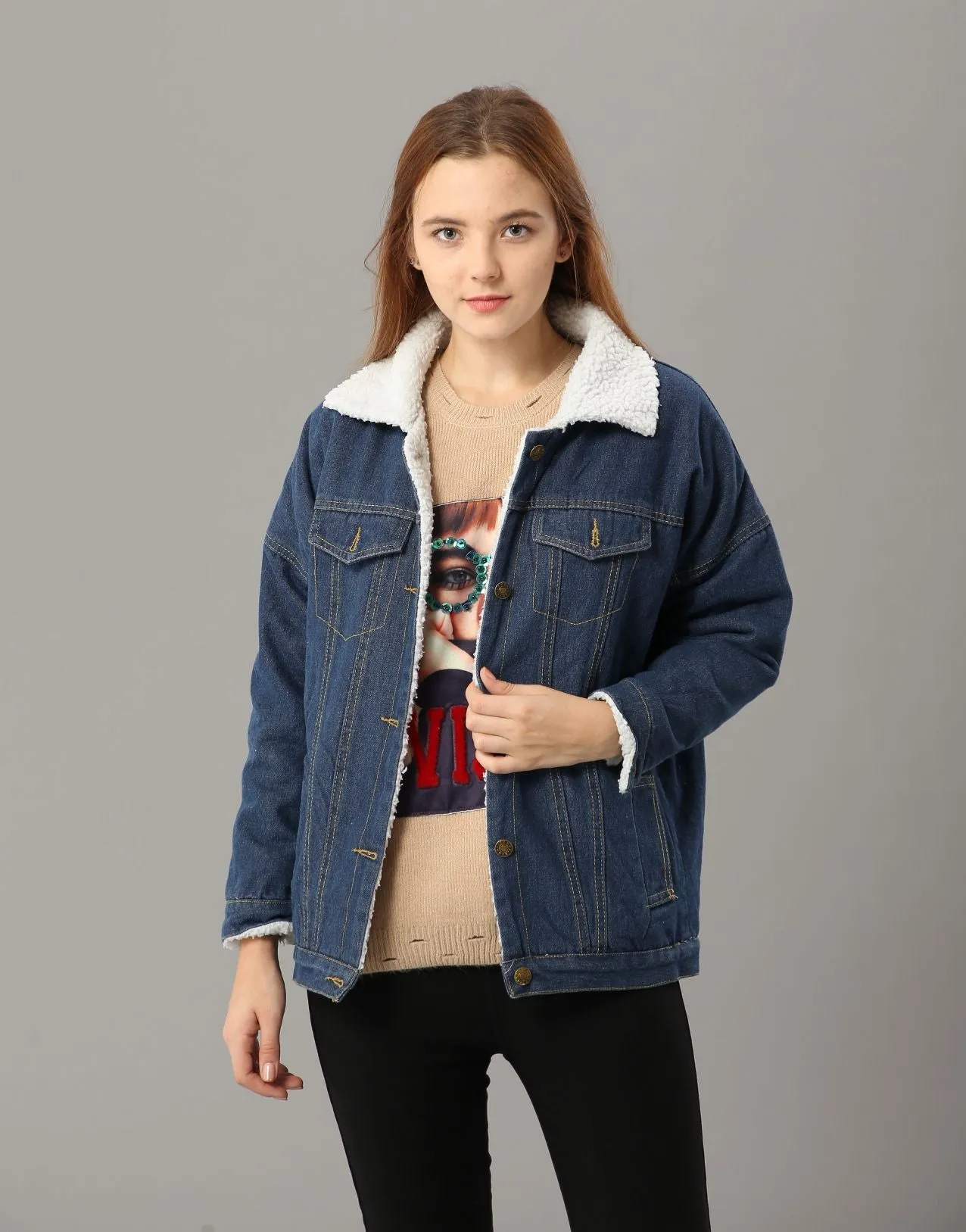 Winter Faux Fur Lined Denim Jacket