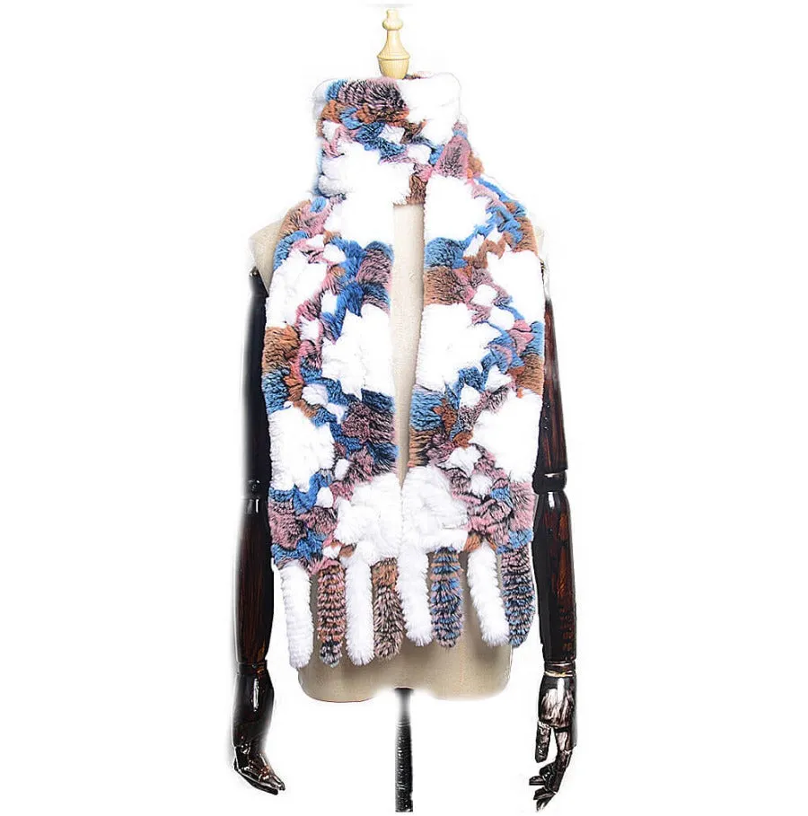 Women's Rex rabbit fur collar double-sided woven long warm scarf