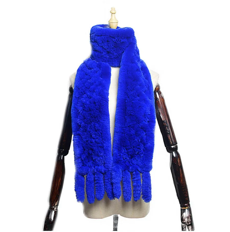 Women's Rex rabbit fur collar double-sided woven long warm scarf